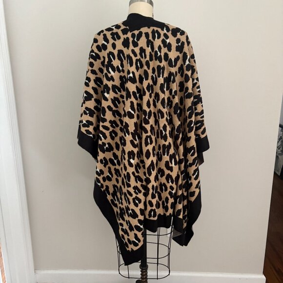 Kate Spade Leopard Print Ruana Poncho Shrug Cardigan Wrap One Size Wool Blend - Picture 3 of 6